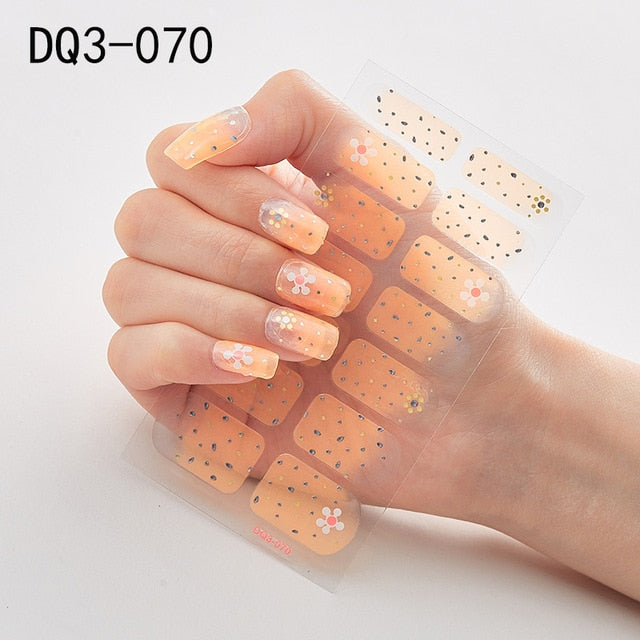 14pcs/sheet Glitter Gradient Color Nail Stickers Nail Wraps Full Cover Nail Polish Sticker DIY Self-Adhesive Nail Art Decoration