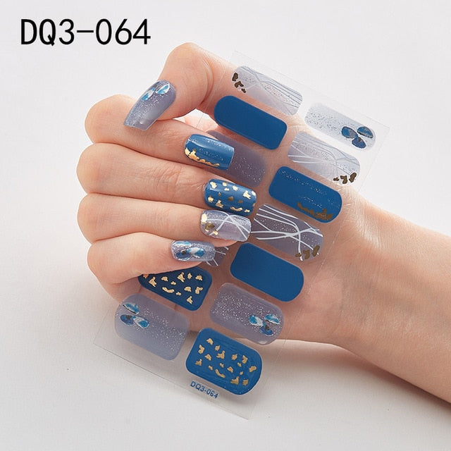 14pcs/sheet Glitter Gradient Color Nail Stickers Nail Wraps Full Cover Nail Polish Sticker DIY Self-Adhesive Nail Art Decoration