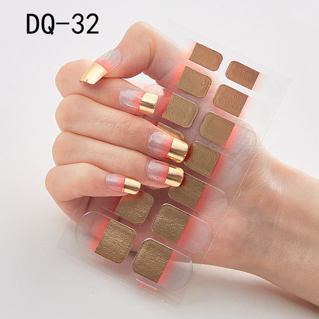 14pcs/sheet Glitter Gradient Color Nail Stickers Nail Wraps Full Cover Nail Polish Sticker DIY Self-Adhesive Nail Art Decoration