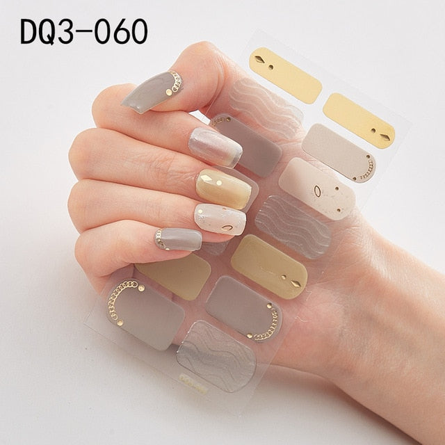 14pcs/sheet Glitter Gradient Color Nail Stickers Nail Wraps Full Cover Nail Polish Sticker DIY Self-Adhesive Nail Art Decoration