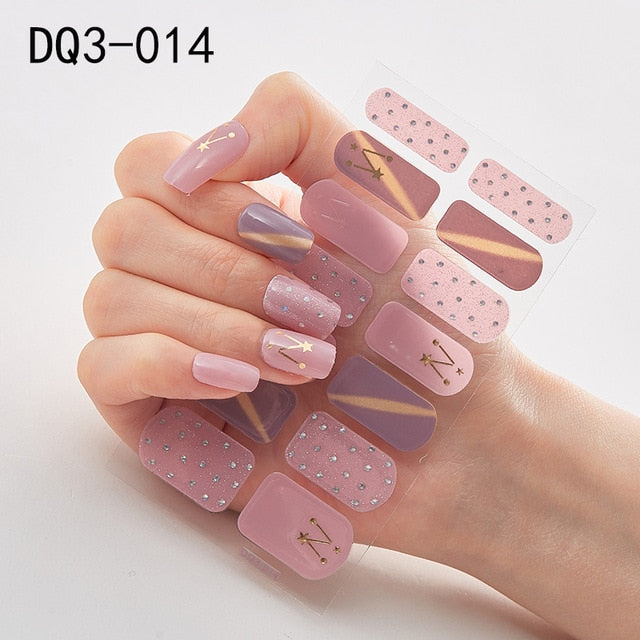 14pcs/sheet Glitter Gradient Color Nail Stickers Nail Wraps Full Cover Nail Polish Sticker DIY Self-Adhesive Nail Art Decoration