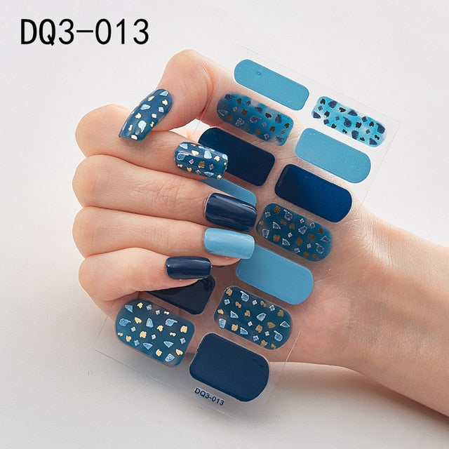 14pcs/sheet Glitter Gradient Color Nail Stickers Nail Wraps Full Cover Nail Polish Sticker DIY Self-Adhesive Nail Art Decoration