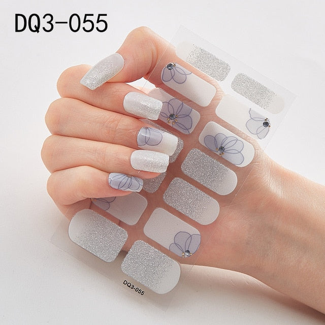 14pcs/sheet Glitter Gradient Color Nail Stickers Nail Wraps Full Cover Nail Polish Sticker DIY Self-Adhesive Nail Art Decoration