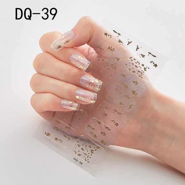 14pcs/sheet Glitter Gradient Color Nail Stickers Nail Wraps Full Cover Nail Polish Sticker DIY Self-Adhesive Nail Art Decoration