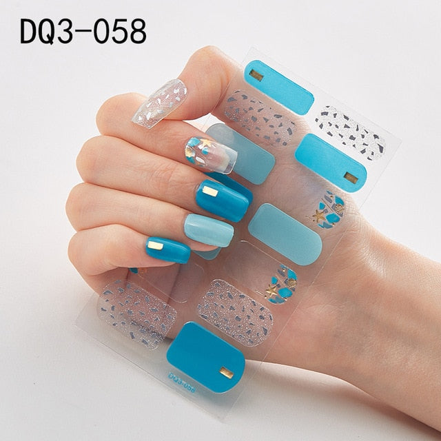 14pcs/sheet Glitter Gradient Color Nail Stickers Nail Wraps Full Cover Nail Polish Sticker DIY Self-Adhesive Nail Art Decoration