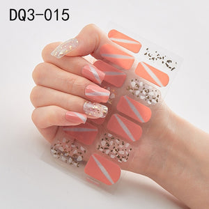 14pcs/sheet Glitter Gradient Color Nail Stickers Nail Wraps Full Cover Nail Polish Sticker DIY Self-Adhesive Nail Art Decoration