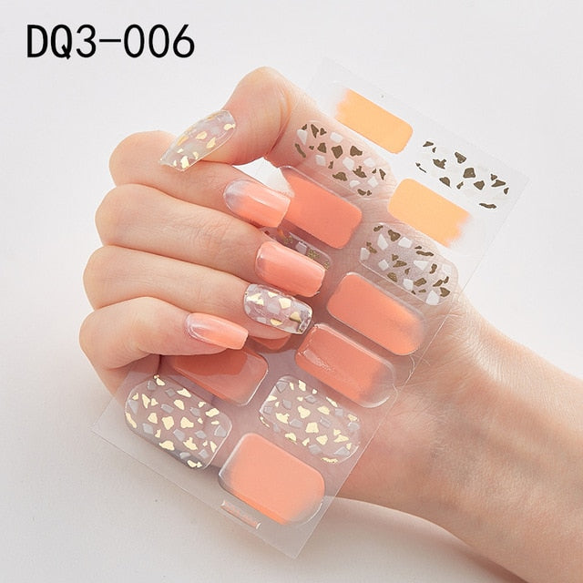 14pcs/sheet Glitter Gradient Color Nail Stickers Nail Wraps Full Cover Nail Polish Sticker DIY Self-Adhesive Nail Art Decoration