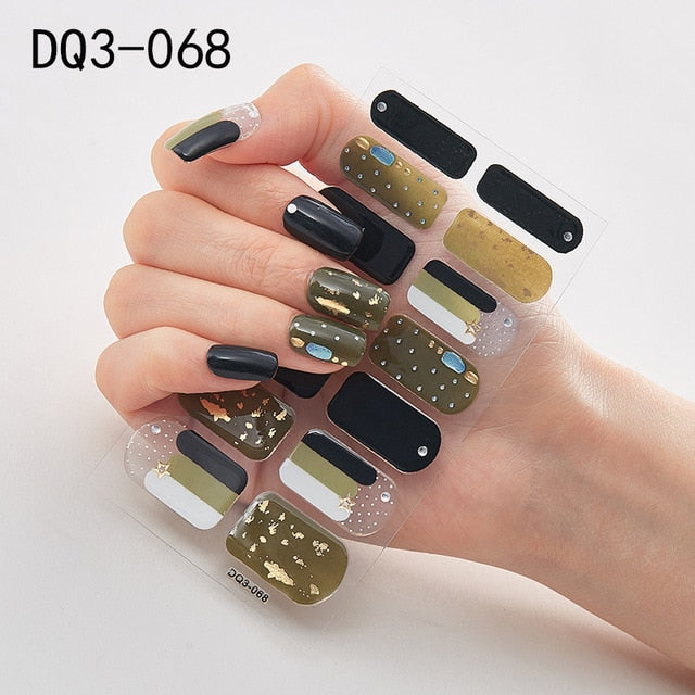 14pcs/sheet Glitter Gradient Color Nail Stickers Nail Wraps Full Cover Nail Polish Sticker DIY Self-Adhesive Nail Art Decoration