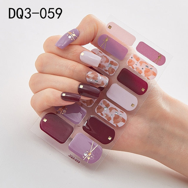 14pcs/sheet Glitter Gradient Color Nail Stickers Nail Wraps Full Cover Nail Polish Sticker DIY Self-Adhesive Nail Art Decoration