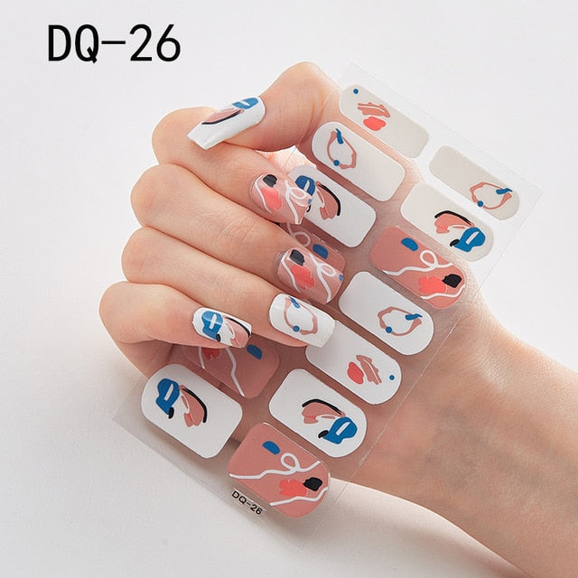 14pcs/sheet Glitter Gradient Color Nail Stickers Nail Wraps Full Cover Nail Polish Sticker DIY Self-Adhesive Nail Art Decoration