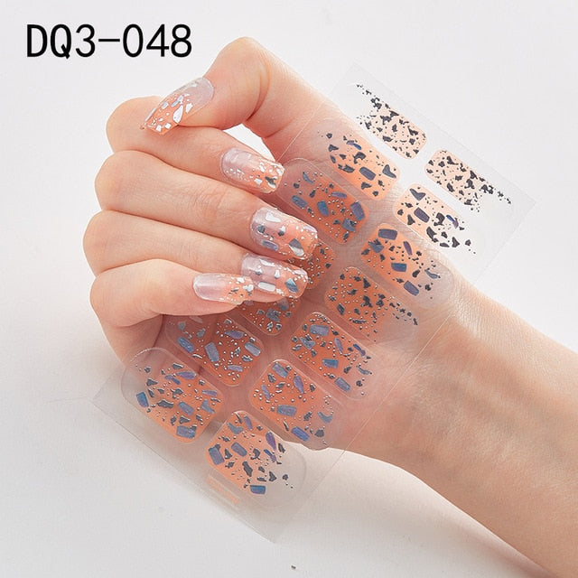 14pcs/sheet Glitter Gradient Color Nail Stickers Nail Wraps Full Cover Nail Polish Sticker DIY Self-Adhesive Nail Art Decoration