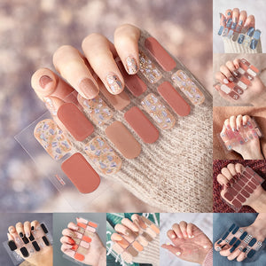 14pcs/sheet Glitter Gradient Color Nail Stickers Nail Wraps Full Cover Nail Polish Sticker DIY Self-Adhesive Nail Art Decoration