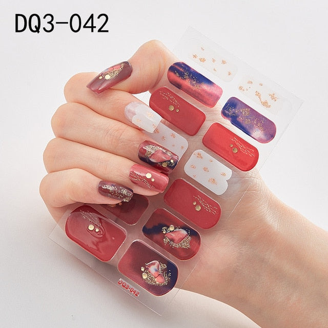 14pcs/sheet Glitter Gradient Color Nail Stickers Nail Wraps Full Cover Nail Polish Sticker DIY Self-Adhesive Nail Art Decoration