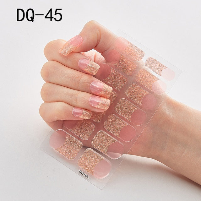 14pcs/sheet Glitter Gradient Color Nail Stickers Nail Wraps Full Cover Nail Polish Sticker DIY Self-Adhesive Nail Art Decoration