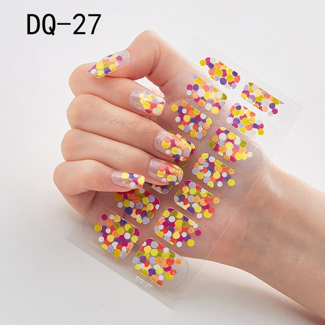 14pcs/sheet Glitter Gradient Color Nail Stickers Nail Wraps Full Cover Nail Polish Sticker DIY Self-Adhesive Nail Art Decoration