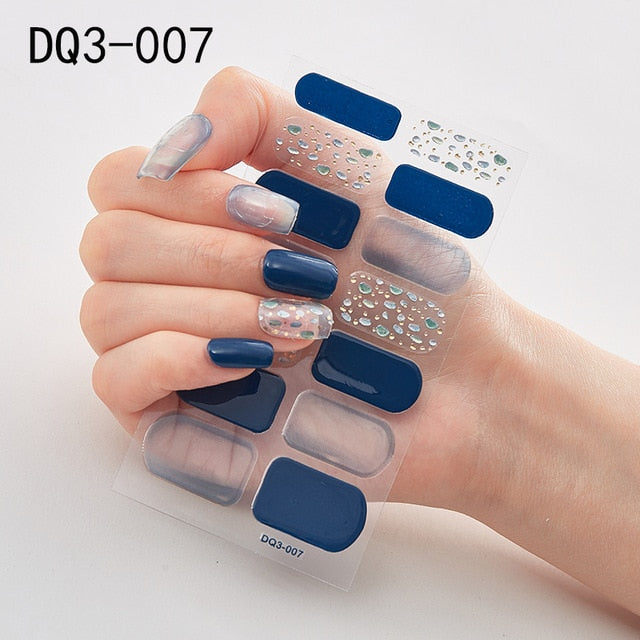 14pcs/sheet Glitter Gradient Color Nail Stickers Nail Wraps Full Cover Nail Polish Sticker DIY Self-Adhesive Nail Art Decoration