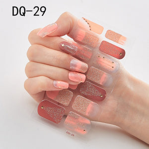 14pcs/sheet Glitter Gradient Color Nail Stickers Nail Wraps Full Cover Nail Polish Sticker DIY Self-Adhesive Nail Art Decoration