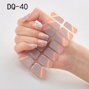 14pcs/sheet Glitter Gradient Color Nail Stickers Nail Wraps Full Cover Nail Polish Sticker DIY Self-Adhesive Nail Art Decoration