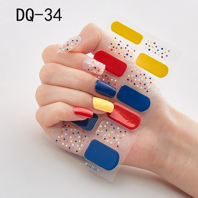 14pcs/sheet Glitter Gradient Color Nail Stickers Nail Wraps Full Cover Nail Polish Sticker DIY Self-Adhesive Nail Art Decoration