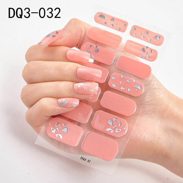 14pcs/sheet Glitter Gradient Color Nail Stickers Nail Wraps Full Cover Nail Polish Sticker DIY Self-Adhesive Nail Art Decoration