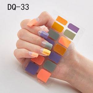 14pcs/sheet Glitter Gradient Color Nail Stickers Nail Wraps Full Cover Nail Polish Sticker DIY Self-Adhesive Nail Art Decoration