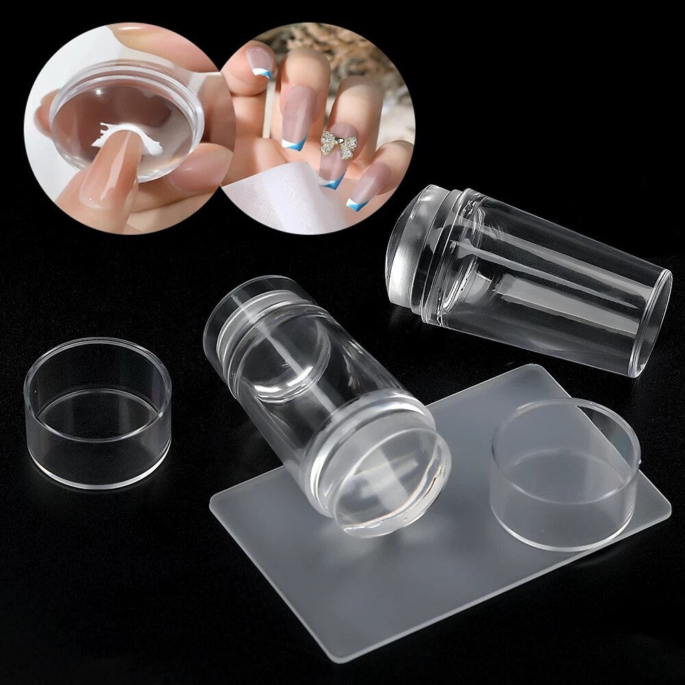 French Nail Template Transparent Silicone Nail Stamps Mold Stamping Template Scraper Transfer Hot Stamping Decal Nail Tool Set