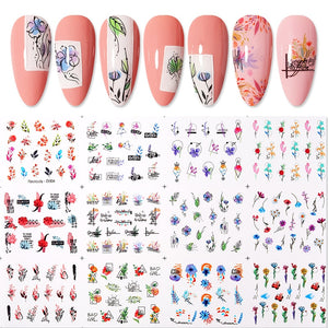 1 Sheet 3D Floral Nail Sticker Adhesive Plants Colorful Beautiful Flowers Nail Transfer Sticker Decals Nail Art Decoration