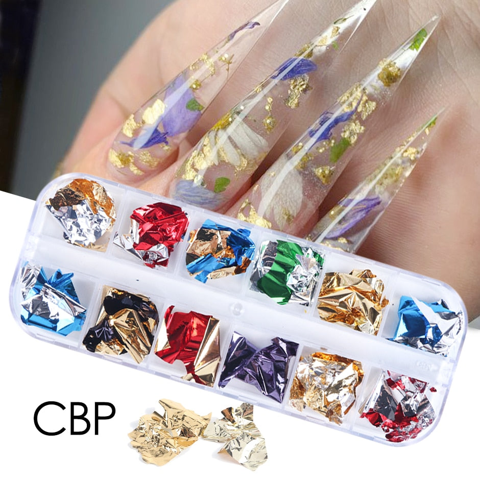 Sparkly Foil Nails Sequins Irregular Aluminum Gold Red Summer Design Set Nail Glitter Flakes Gel DIY Manicure Accessories CH950