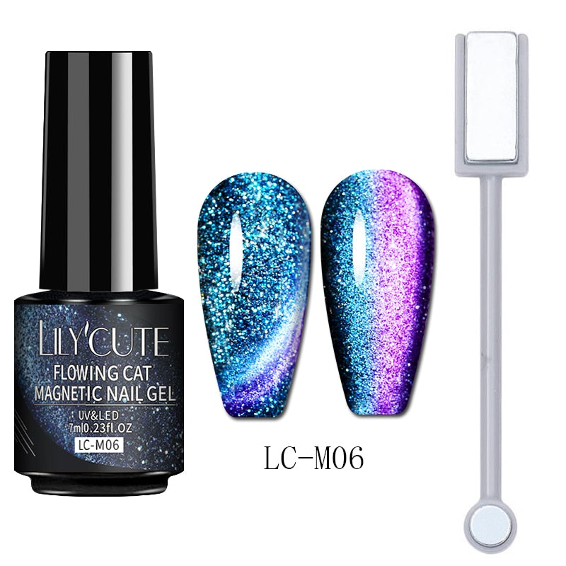 LILYCUTE 7ML 9D Cat Magnetic Gel Polish Set Semi Permanent Soak Off UV LED Glitter Nails Magnet Stick Black Gel Needed