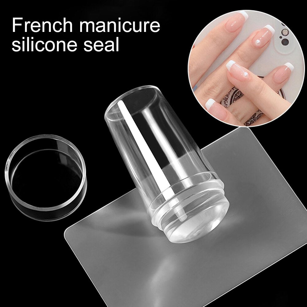 French Nail Template Transparent Silicone Nail Stamps Mold Stamping Template Scraper Transfer Hot Stamping Decal Nail Tool Set