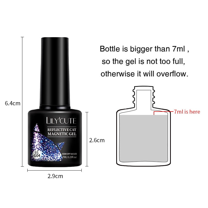 LILYCUTE 7ml 9D Reflective Cat Magnetic Gel Nail Polish Glitter Vernis Semi Permanent Soak Off Magnetic UV Gel Nail Art Gel