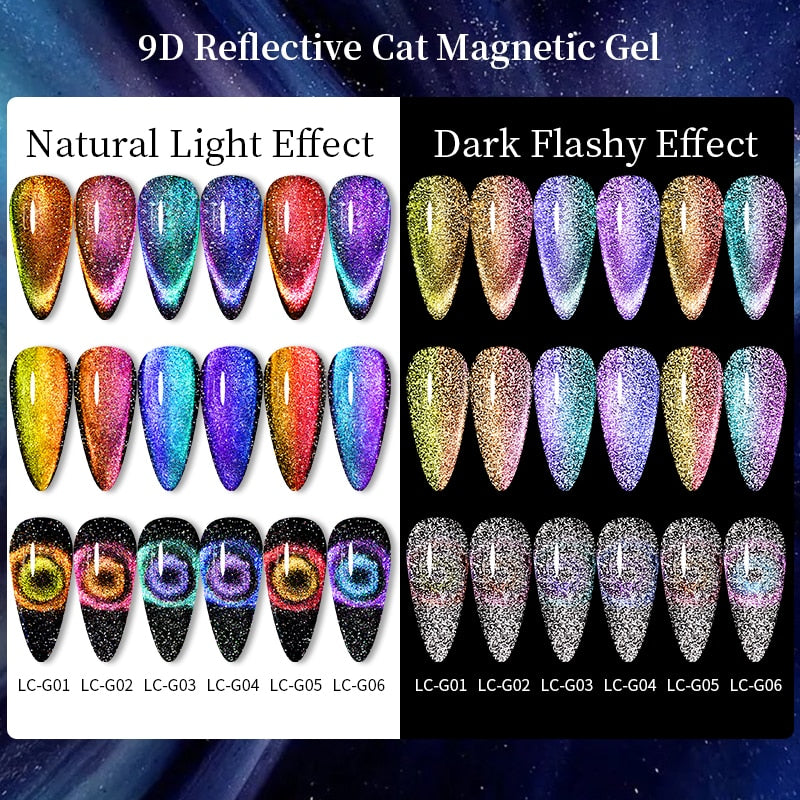 LILYCUTE 7ml 9D Reflective Cat Magnetic Gel Nail Polish Glitter Vernis Semi Permanent Soak Off Magnetic UV Gel Nail Art Gel