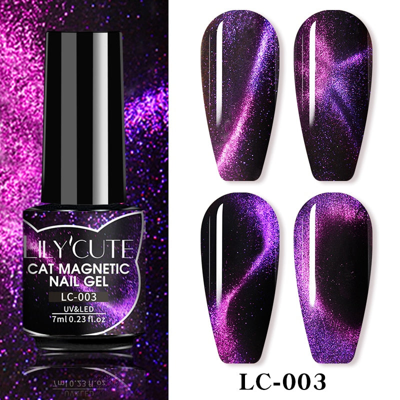 LILYCUTE 7ML 9D Cat Magnetic Gel Polish Set Semi Permanent Soak Off UV LED Glitter Nails Magnet Stick Black Gel Needed