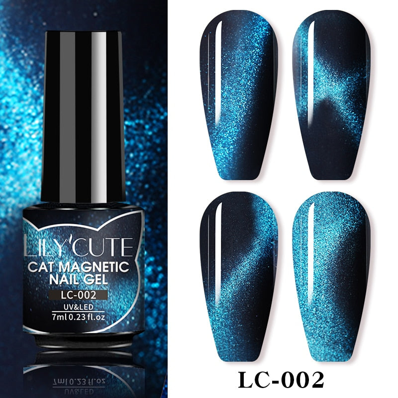 LILYCUTE 7ML 9D Cat Magnetic Gel Polish Set Semi Permanent Soak Off UV LED Glitter Nails Magnet Stick Black Gel Needed