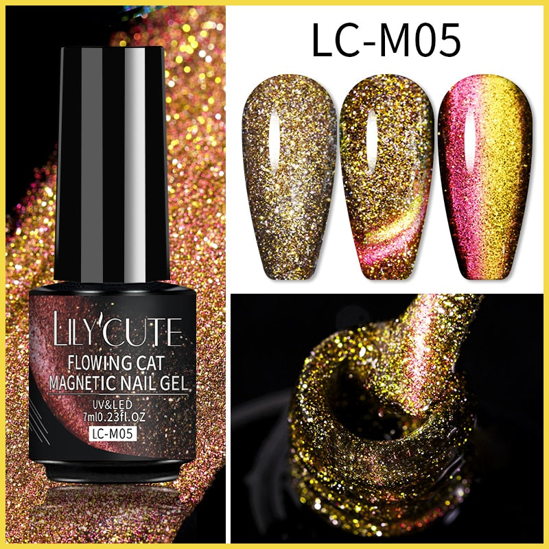 LILYCUTE 7ml 9D Reflective Cat Magnetic Gel Nail Polish Glitter Vernis Semi Permanent Soak Off Magnetic UV Gel Nail Art Gel