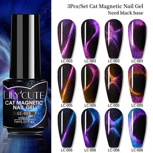 LILYCUTE 7ML 9D Cat Magnetic Gel Polish Set Semi Permanent Soak Off UV LED Glitter Nails Magnet Stick Black Gel Needed