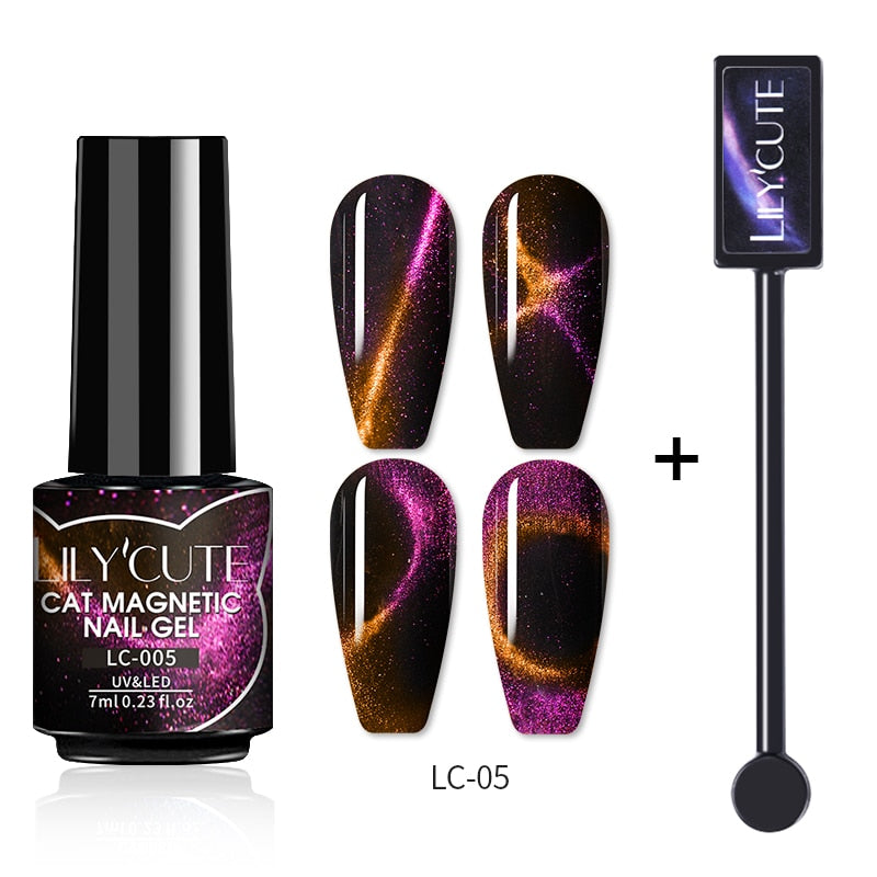 LILYCUTE 7ML 9D Cat Magnetic Gel Polish Set Semi Permanent Soak Off UV LED Glitter Nails Magnet Stick Black Gel Needed