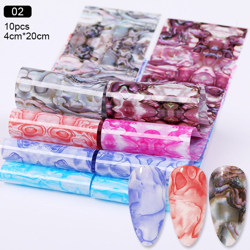 10 Sheets Nail Transfer Foil Marble Nail Art Stickers Retro Pattern Nail Art Decals DIY Nails Accessories 4*100cm