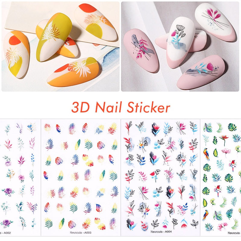 1 Sheet 3D Floral Nail Sticker Adhesive Plants Colorful Beautiful Flowers Nail Transfer Sticker Decals Nail Art Decoration