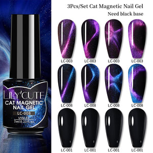 LILYCUTE 7ML 9D Cat Magnetic Gel Polish Set Semi Permanent Soak Off UV LED Glitter Nails Magnet Stick Black Gel Needed