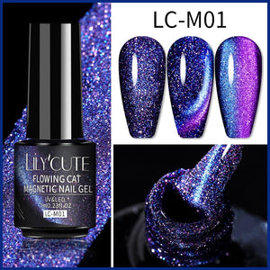 LILYCUTE 7ML 9D Cat Magnetic Gel Polish Set Semi Permanent Soak Off UV LED Glitter Nails Magnet Stick Black Gel Needed