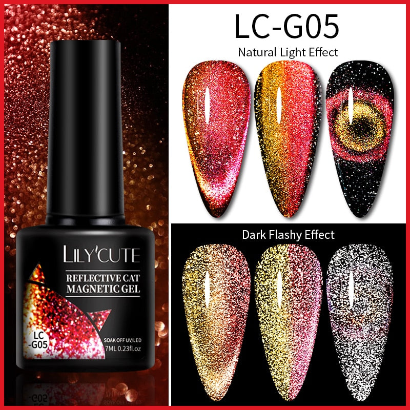 LILYCUTE 7ML 9D Cat Magnetic Gel Polish Set Semi Permanent Soak Off UV LED Glitter Nails Magnet Stick Black Gel Needed