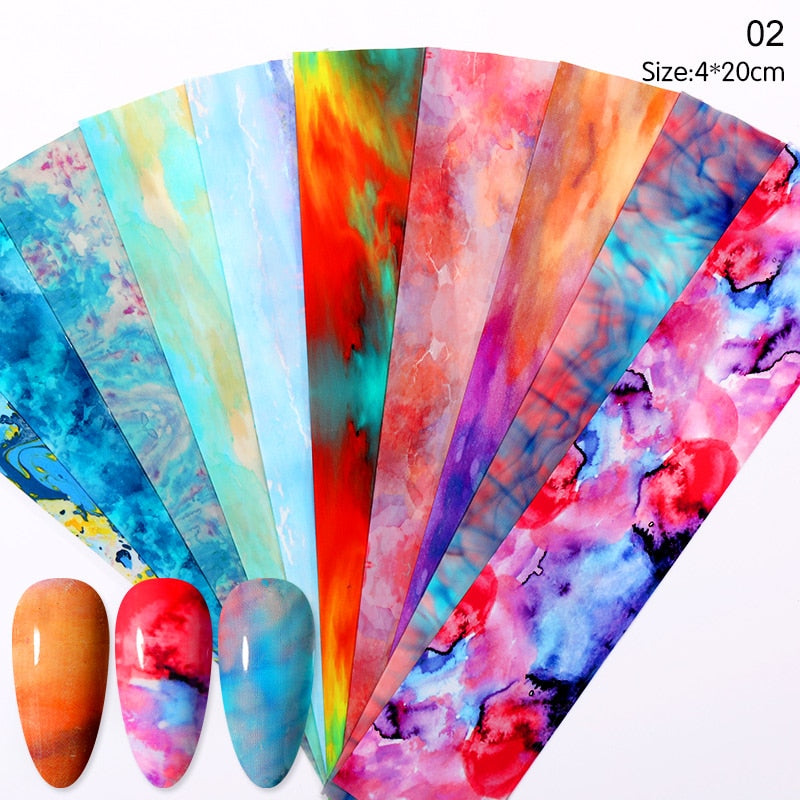 10 Sheets Nail Transfer Foil Marble Nail Art Stickers Retro Pattern Nail Art Decals DIY Nails Accessories 4*100cm