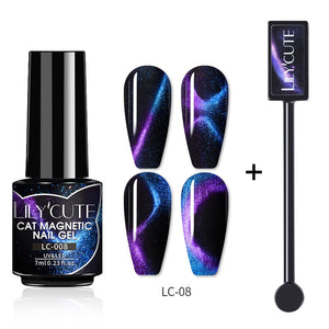 LILYCUTE 7ML 9D Cat Magnetic Gel Polish Set Semi Permanent Soak Off UV LED Glitter Nails Magnet Stick Black Gel Needed