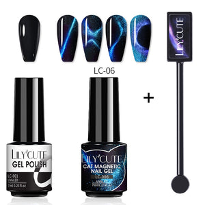 LILYCUTE 7ML 9D Cat Magnetic Gel Polish Set Semi Permanent Soak Off UV LED Glitter Nails Magnet Stick Black Gel Needed