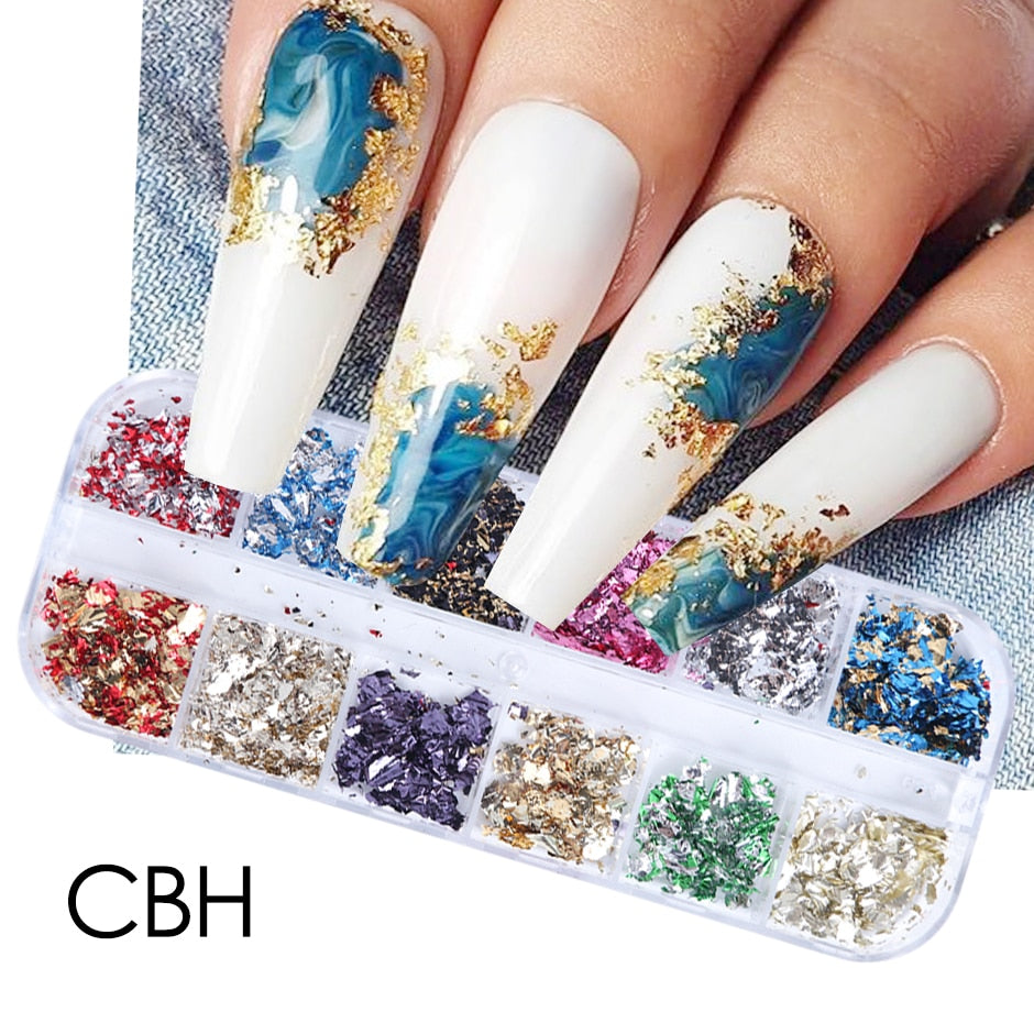 Sparkly Foil Nails Sequins Irregular Aluminum Gold Red Summer Design Set Nail Glitter Flakes Gel DIY Manicure Accessories CH950