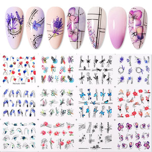 1 Sheet 3D Floral Nail Sticker Adhesive Plants Colorful Beautiful Flowers Nail Transfer Sticker Decals Nail Art Decoration