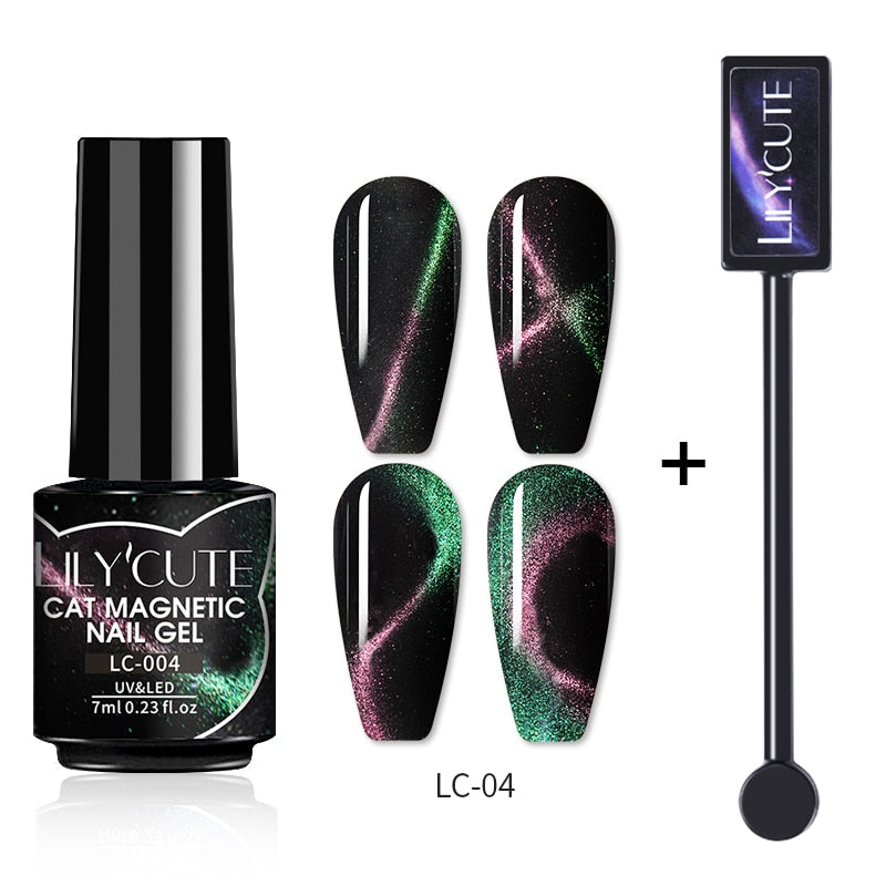 LILYCUTE 7ML 9D Cat Magnetic Gel Polish Set Semi Permanent Soak Off UV LED Glitter Nails Magnet Stick Black Gel Needed