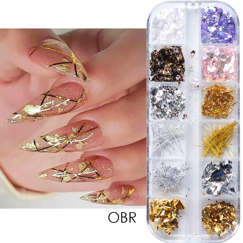 Sparkly Foil Nails Sequins Irregular Aluminum Gold Red Summer Design Set Nail Glitter Flakes Gel DIY Manicure Accessories CH950