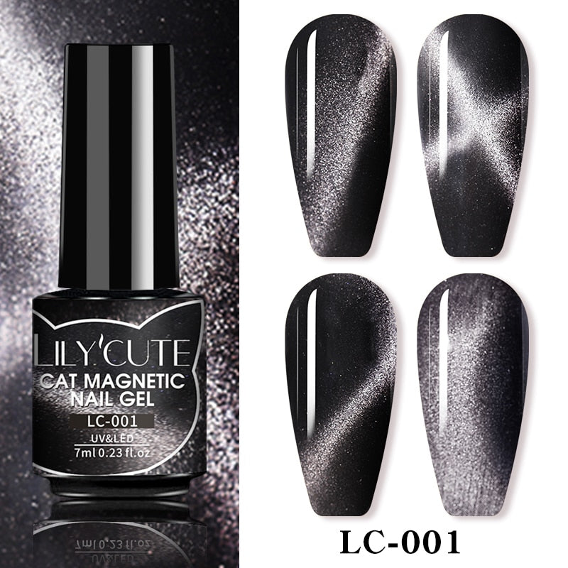 LILYCUTE 7ml 9D Reflective Cat Magnetic Gel Nail Polish Glitter Vernis Semi Permanent Soak Off Magnetic UV Gel Nail Art Gel